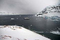 09C Looking Down On The Penguin Colonies And The Cruise Ship From Glacier Viewpoint At Neko Harbour On Quark Expeditions Antarctica Cruise
